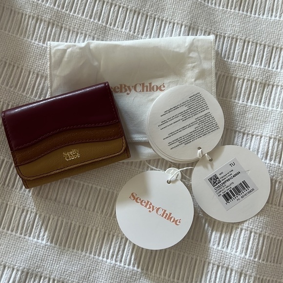 CHLOE NEW Layers medium tri-fold wallet smooth small grain cowhide color-block - Picture 4 of 5